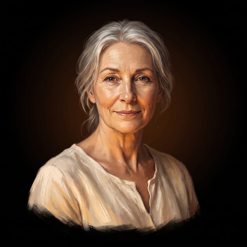 Painted portrait of a woman in warm candlelight