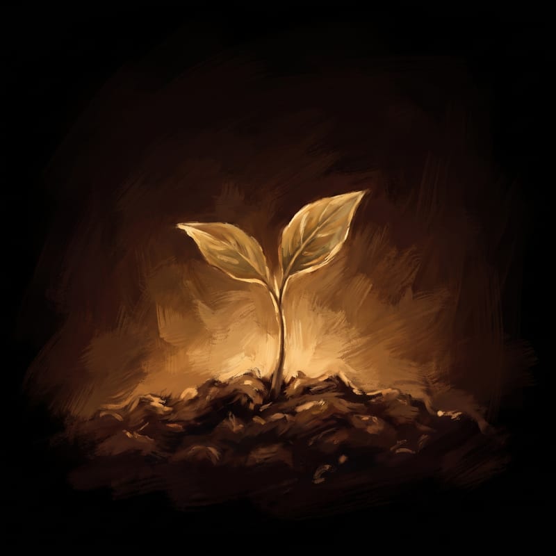 A young sprout rising from dark soil