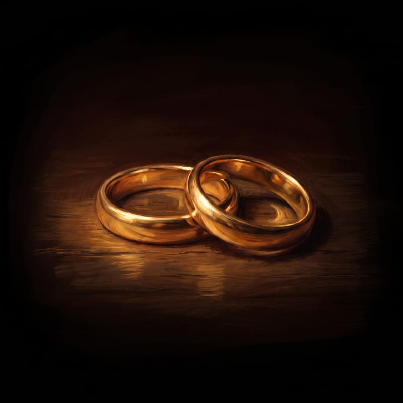 Two gold wedding rings resting together