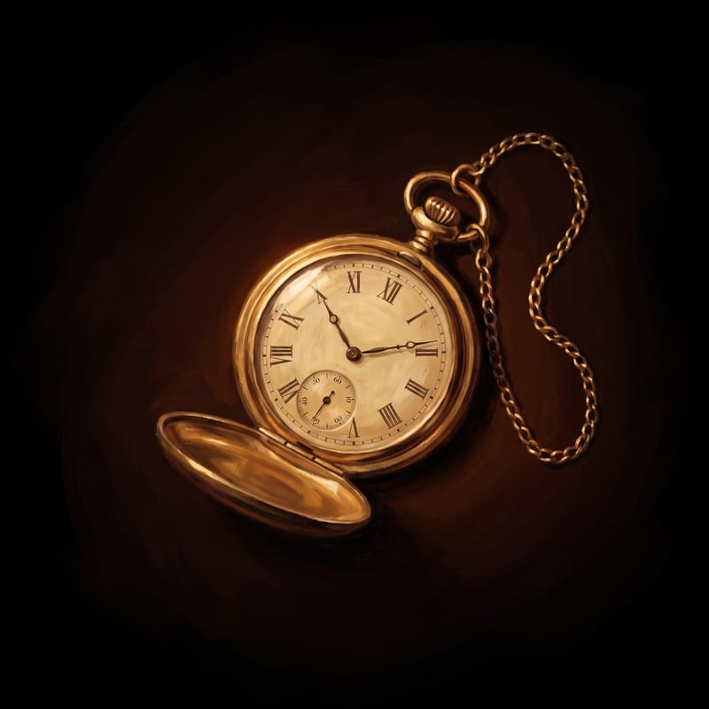 An open pocket watch on a chain